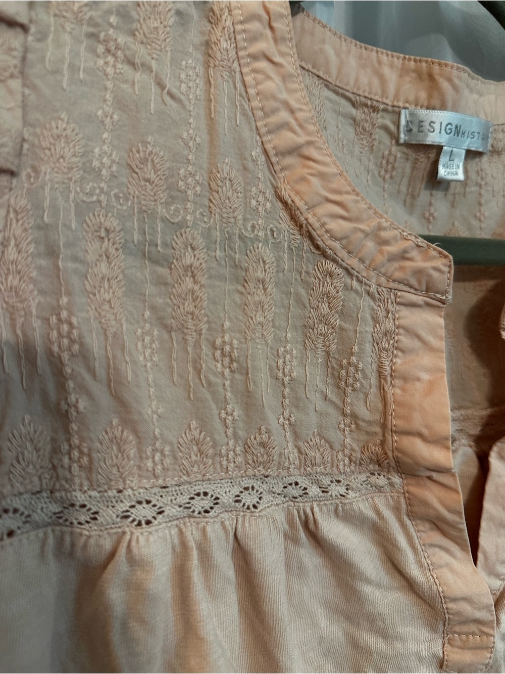 Design History Peach Embroidered Trim Flutter Sleeve Top - Picture 5 of 9